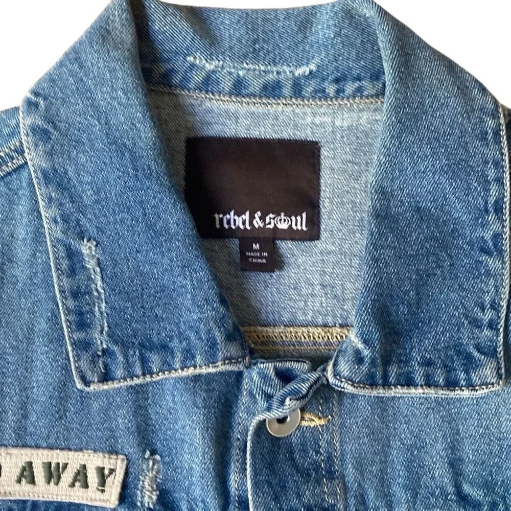 Rebel & Soul Long Sleeve Button Jean Jacket Women Medium Y2K Blue B13 - Picture 3 of 6
